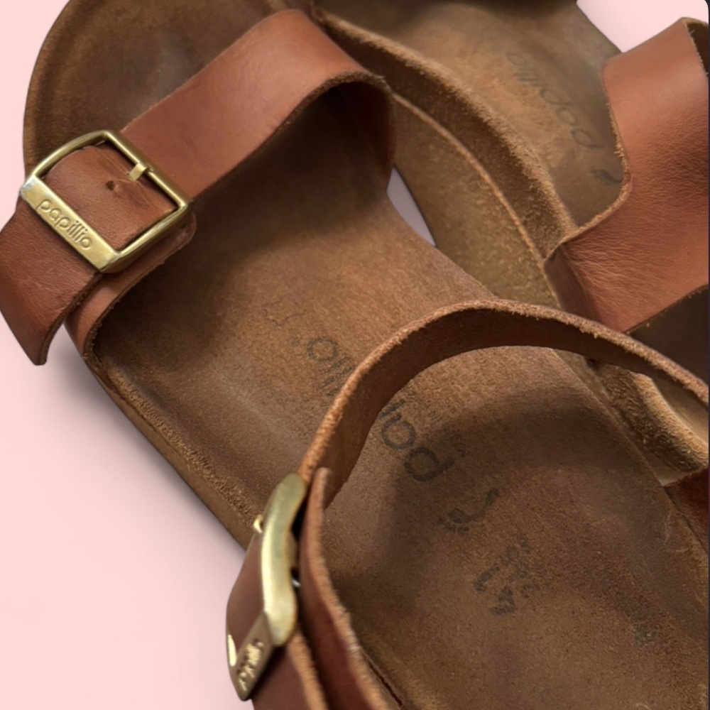 ✌🏾Papillio by Birkenstock Leather Wedge Sandals Size 41 Brown Cork Platform - Picture 3 of 7